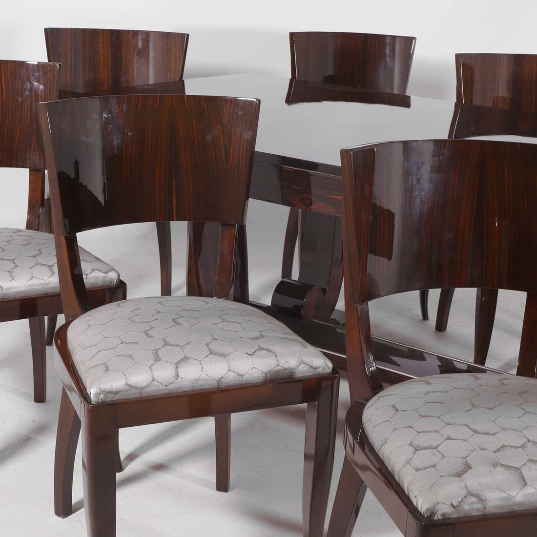 An Art Deco style Macassar dining suite, of recent manufacture, - 6