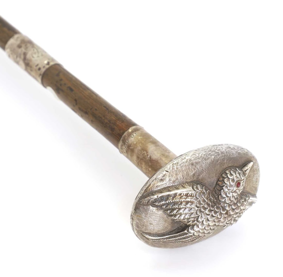 A silver-mounted walking cane, makers mark EB, London, 1902, - 2