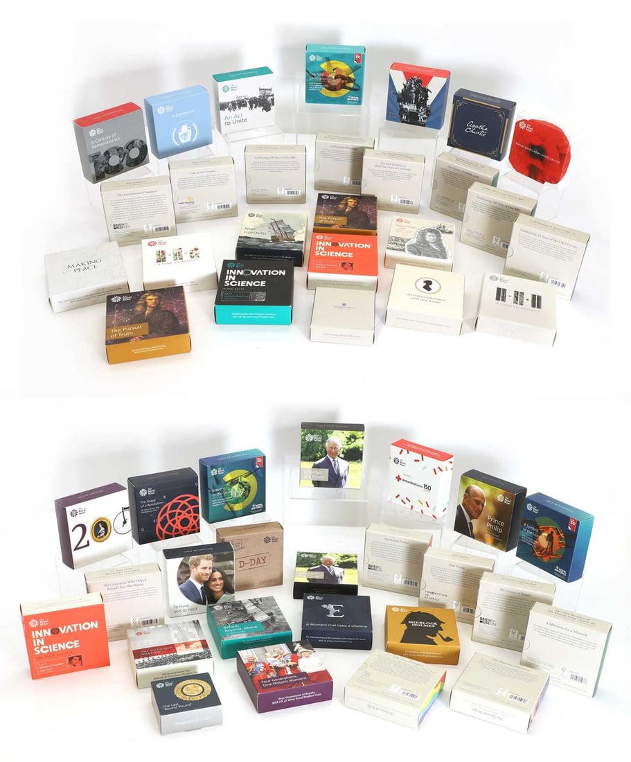 A collection of 50 £2 proof piedmont coins, Royal Mint,: A collection of 50 £2 proof piedmont coins, Royal Mint, to include Alexander Graham Bell, A Symbol of the Skies, and The Unknown Warrior 50
