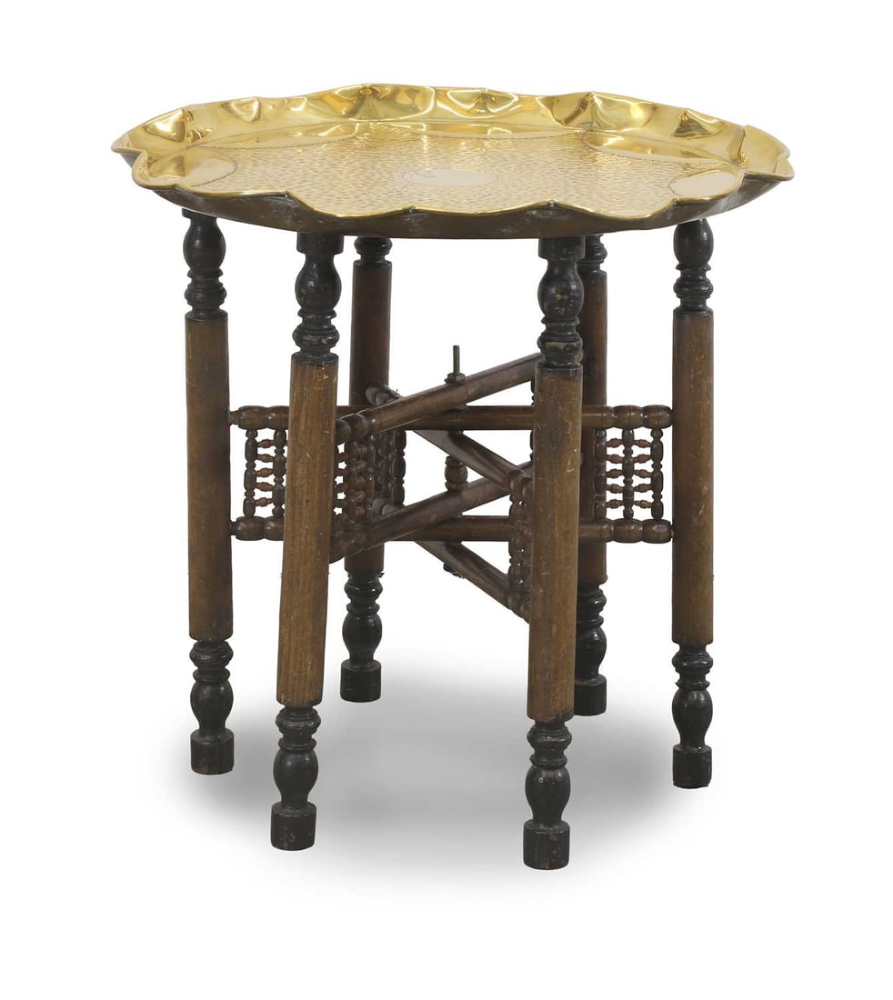 A brass and turned Moorish coffee table, early 20th century, (1 of 2)