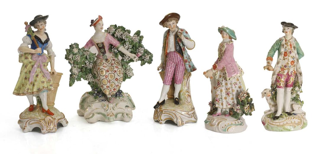 Three Bow porcelain figures, 18th century, (1 of 2)
