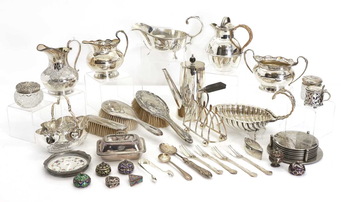 A collection of seven modern silver and enamelled miniature pots and covers, 20th century, (1 of 1)