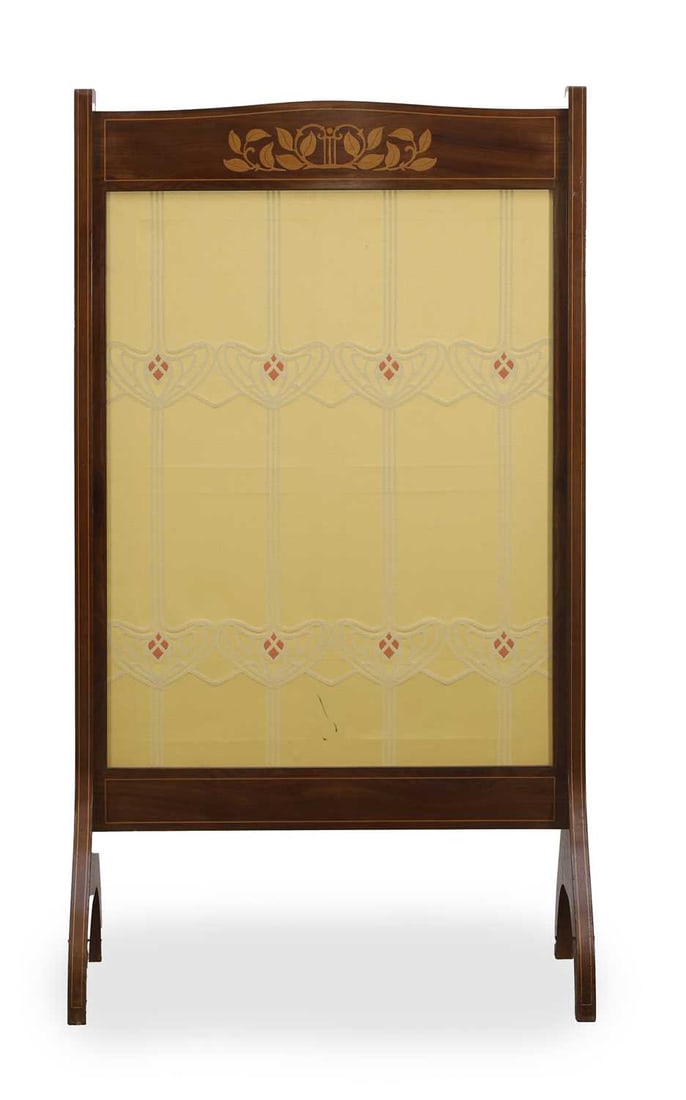 An Arts and Crafts inlaid mahogany fire screen, 20th century, (1 of 2)