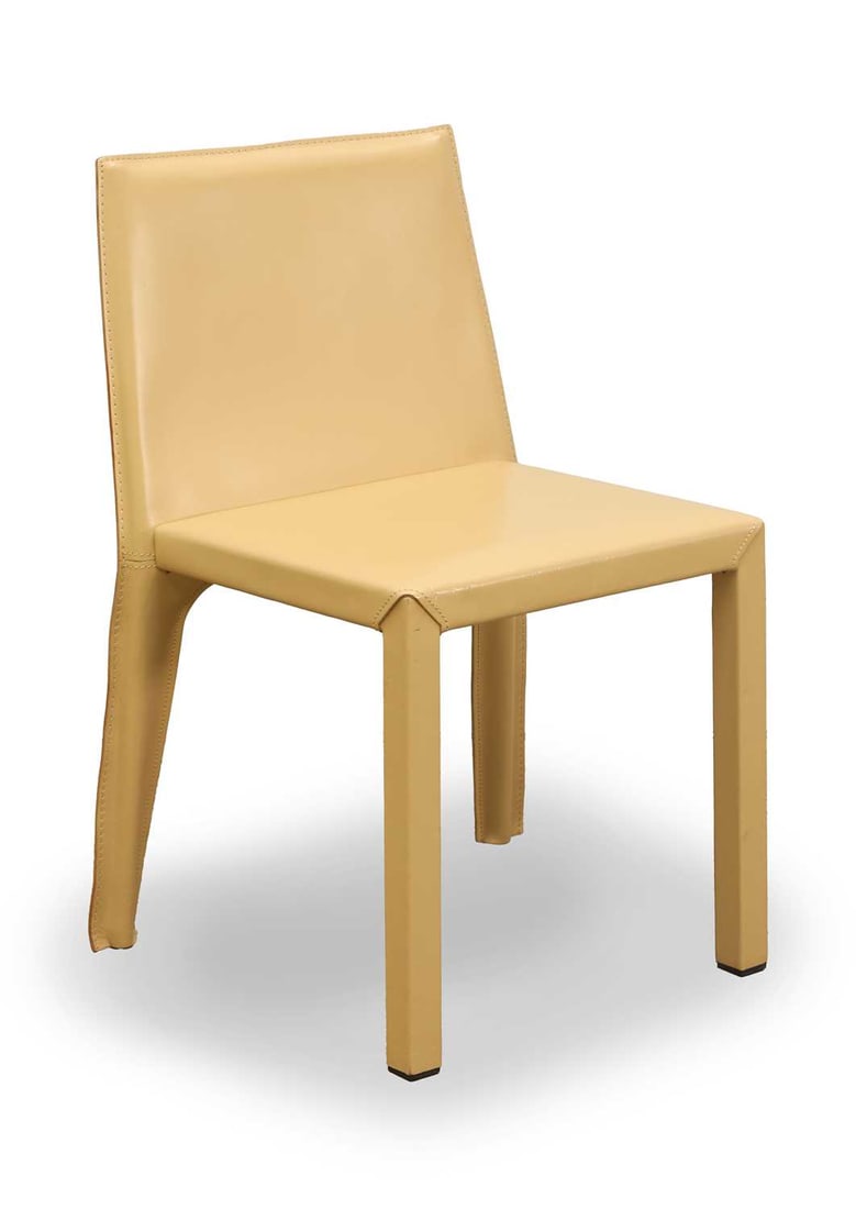 A dining chair in the manner of Matteo Grassi,: A dining chair in the manner of Matteo Grassi, of recent manufacture, the frame upholstered with stitched taupe tone leather 51cm wide, 47cm deep, 78.5cm high, seat 45cm high Condition Report: