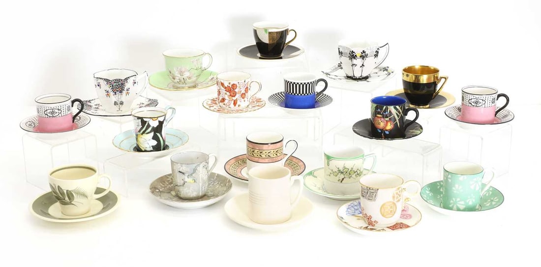 Eighteen cabinet cups and saucers, various dates, (1 of 1)