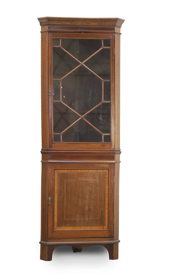 A Victorian banded and glazed corner cabinet, late 19th century, (1 of 2)