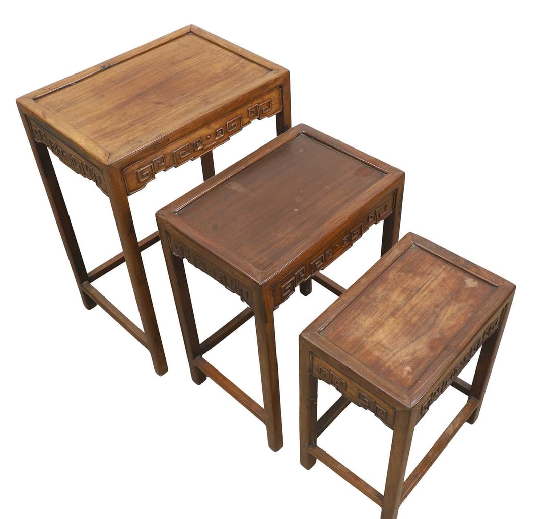 A Chinese wooden nest of tables, - 2