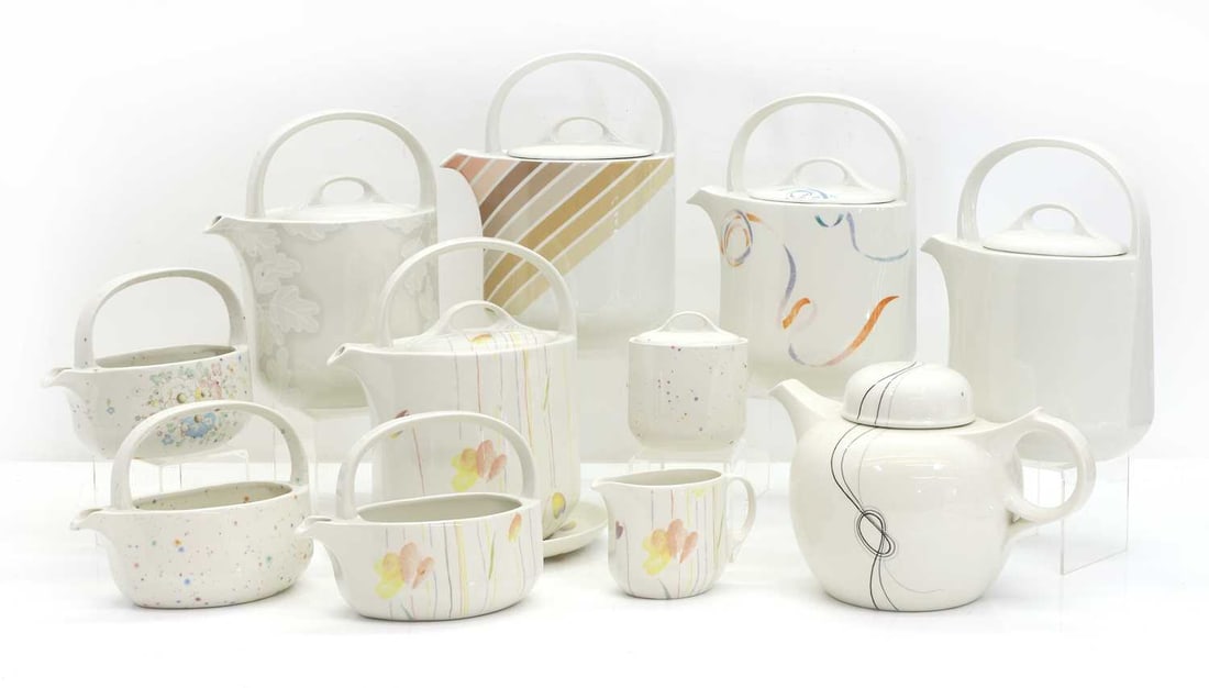 A collection of Midwinter 'Style' teapots, circa 1970-80s,: A collection of Midwinter 'Style' teapots, circa 1970-80s, together with accessories 12