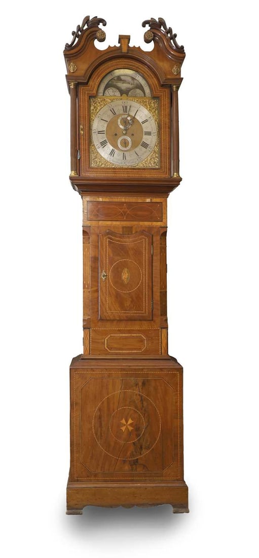 A mahogany, satinwood and harewood 8 day longcase clock by Richard Blakeborough, Otley, circa 1840 a (1 of 2)