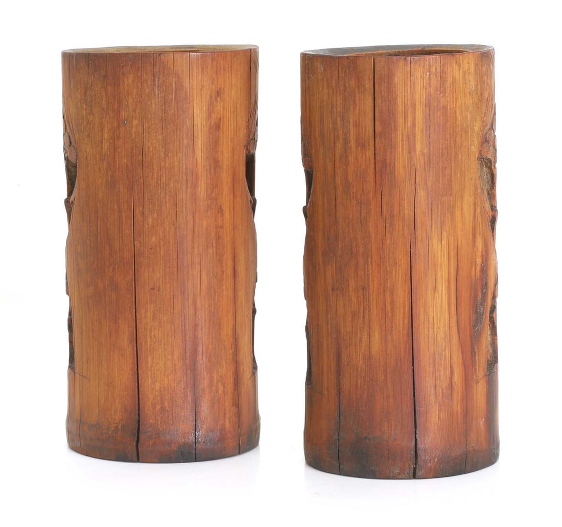 A pair of Chinese brush pots, late Qing dynasty, - 2