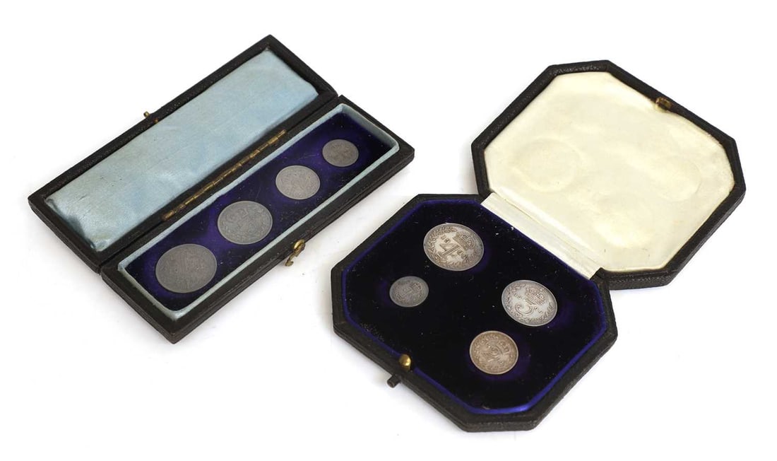 Coins, Great Britain,: Coins, Great Britain, a Victoria 1901 Maundy set, and an Edward VII 1906 Maundy set, both cased