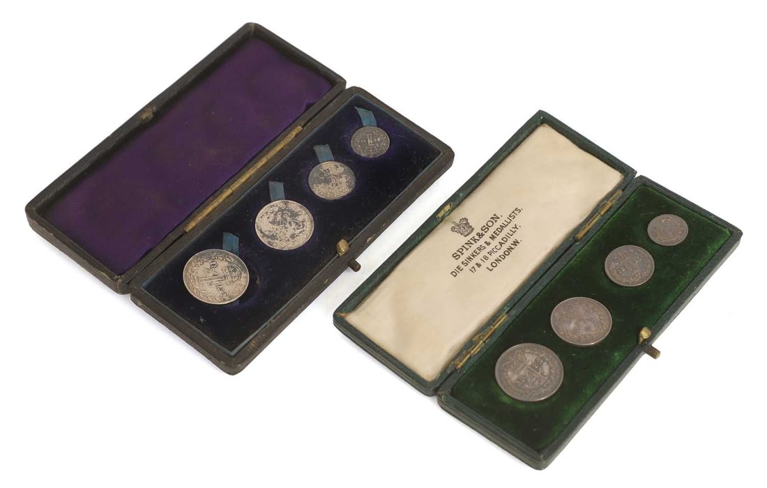 Coins, Great Britain, Victoria (1837-1901): Coins, Great Britain, Victoria (1837-1901) two Maundy sets, 1882 and 1895, cased, 1882 in Spink & Son case