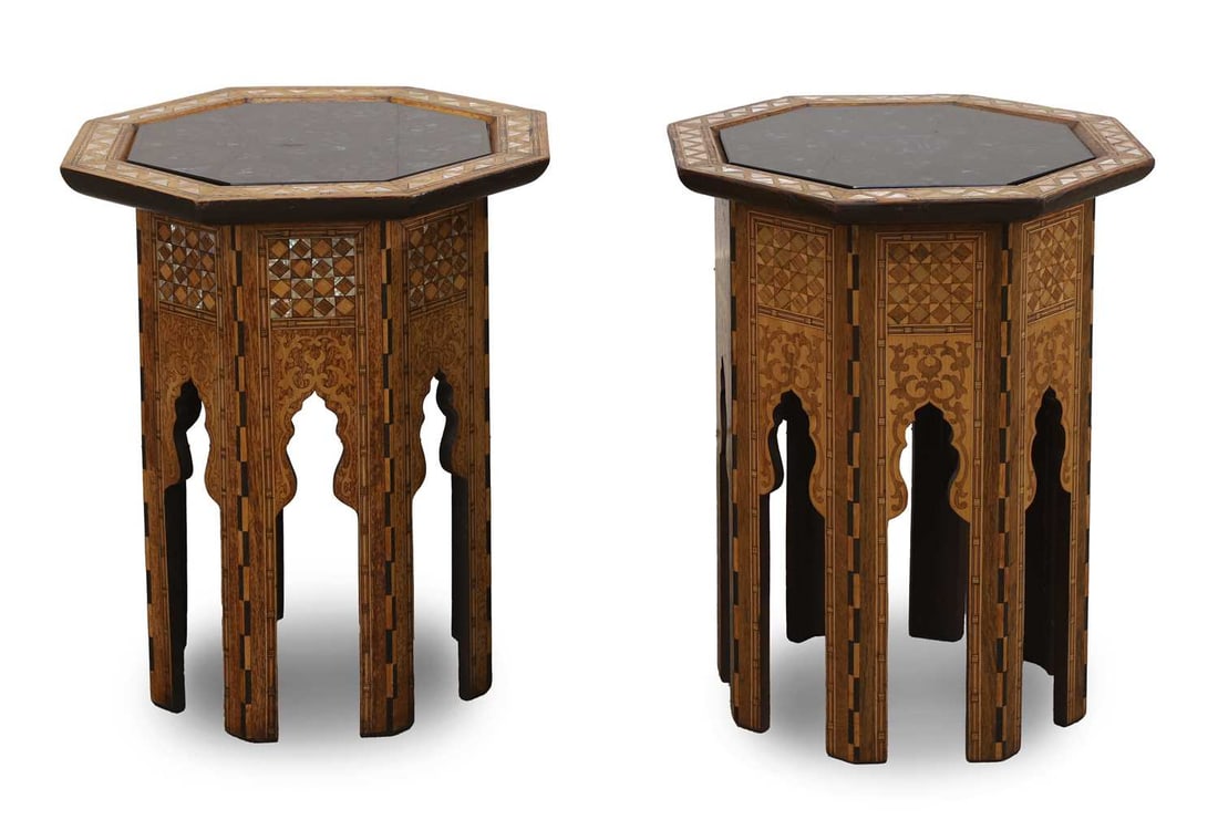 A near pair of Syrian inlaid occasional tables, circa 1890, (1 of 2)