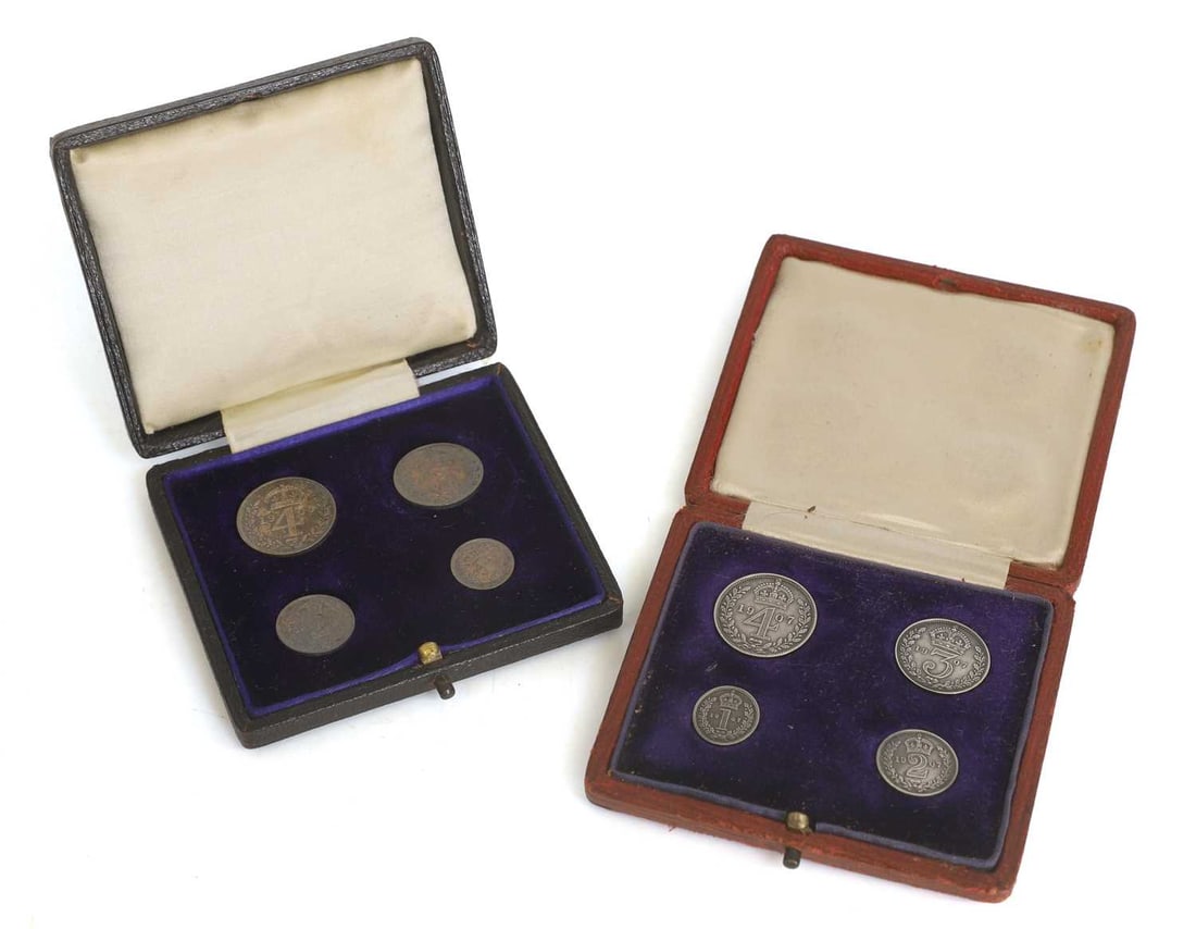 Coins, Great Britain, Edward VII (1901-1910): Coins, Great Britain, Edward VII (1901-1910) two Maundy sets, 1905 and 1907, cased