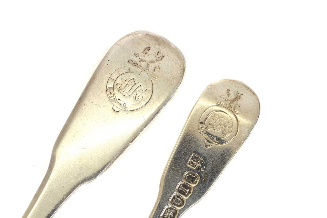 A collection of George III and George IV matched silver fiddle pattern flatware, most by William Ele - 3