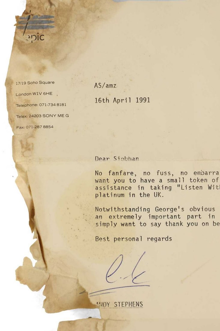 A letter of appreciation, dated '16th April 1991', (1 of 4)