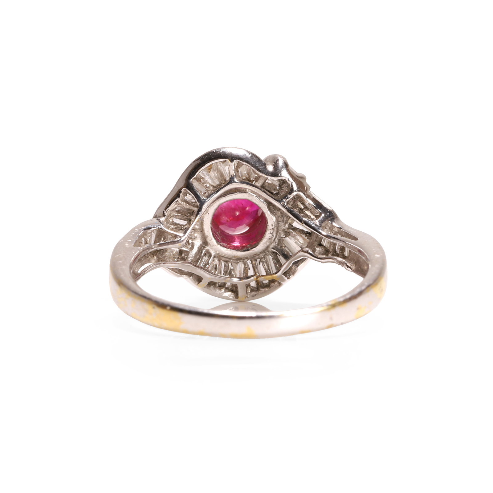 A ruby and diamond crossover design ring, - 2