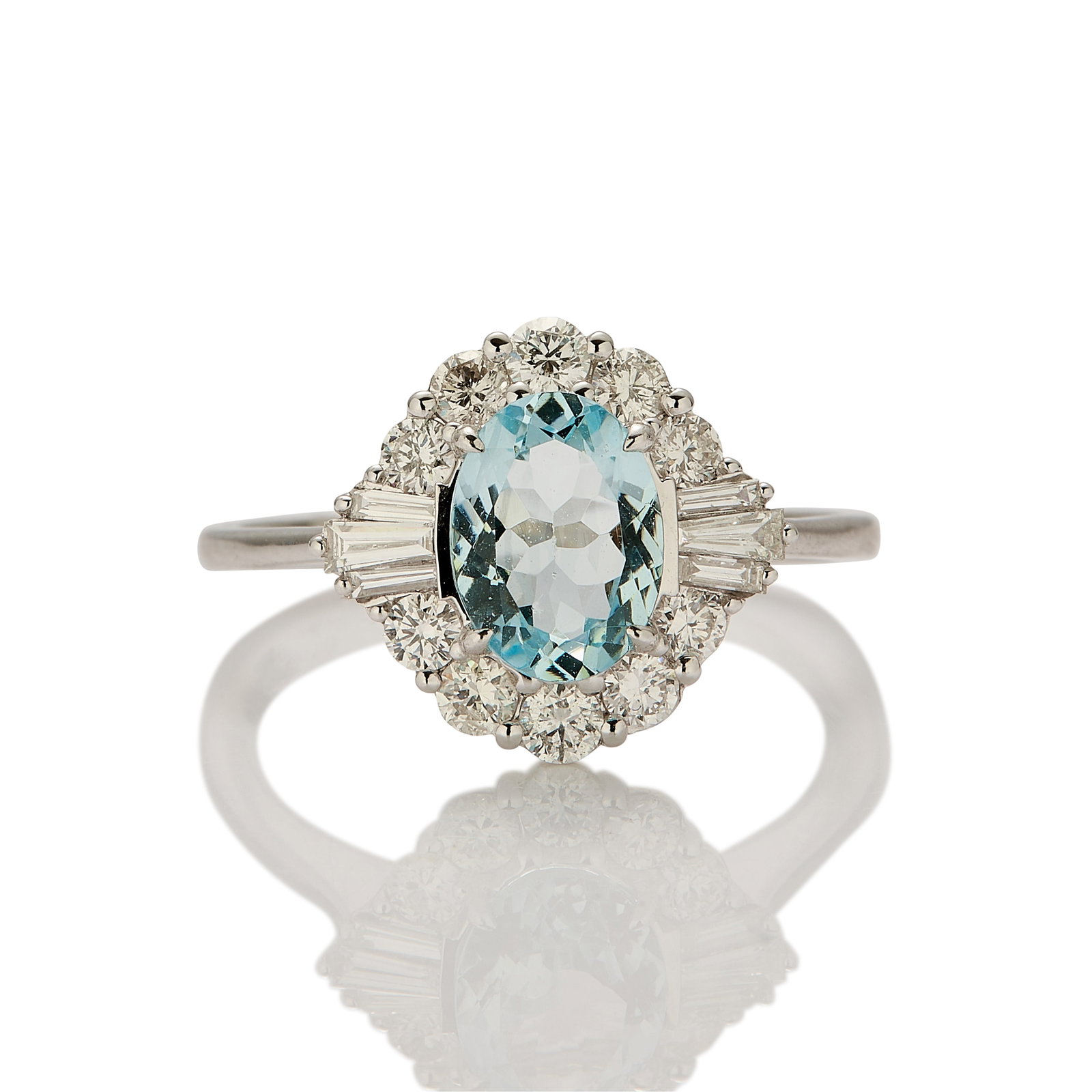 An aquamarine and diamond cluster ring, (1 of 2)
