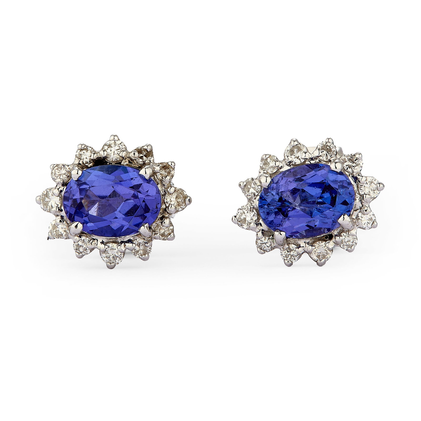 A pair of tanzanite and diamond cluster stud earrings, (1 of 1)