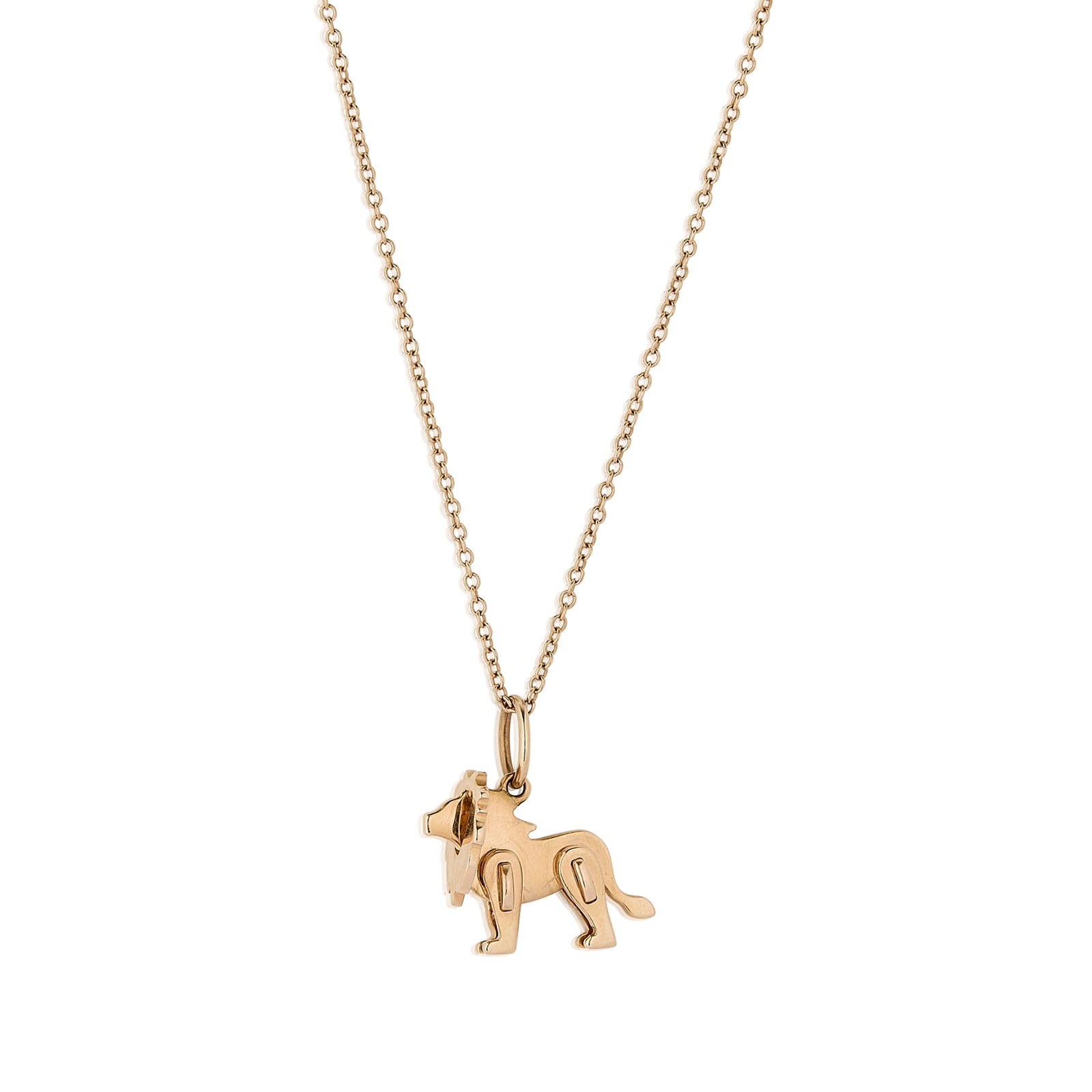 Tiffany & Co, an 18ct rose gold pendant necklace,: Tiffany & Co, an 18ct rose gold pendant necklace, from the 'Save the wild' collection, the pendant in the form of a stylised lion, suspended by a trace link chain, both signed Tiffany & Co, Au 750, ha