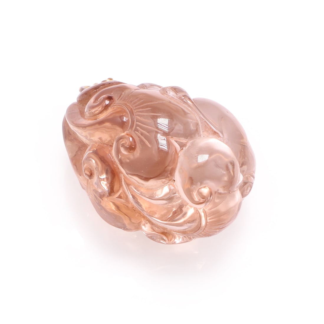 A carved gemstone pendant,: A carved gemstone pendant, the pink carved gemstone in the form of a piglet, with a yellow metal bale tested as approximately 14ct (Length 3.3cm) Condition Report: Due to its shape, it's not possible 