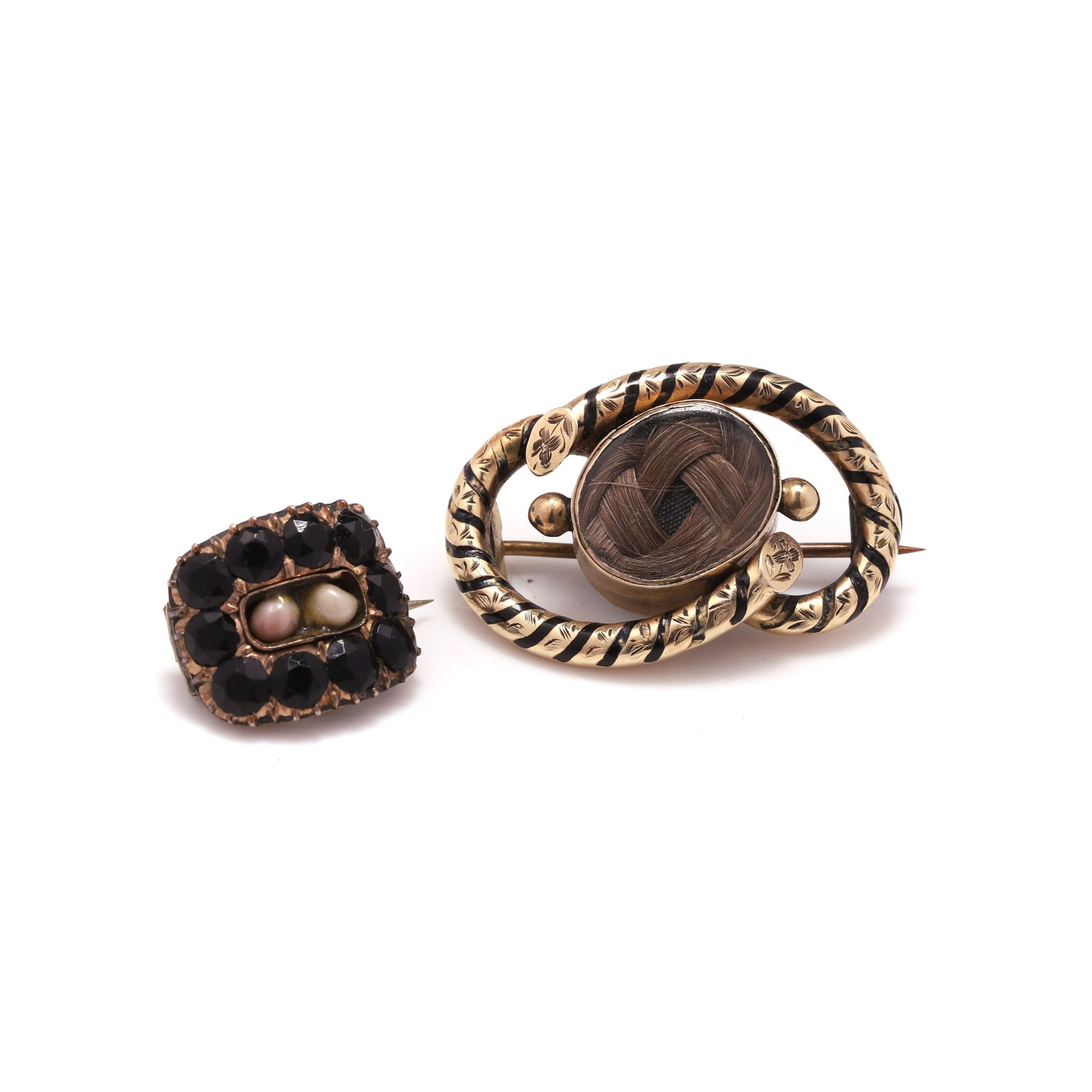 Two antique mourning brooches, (1 of 2)