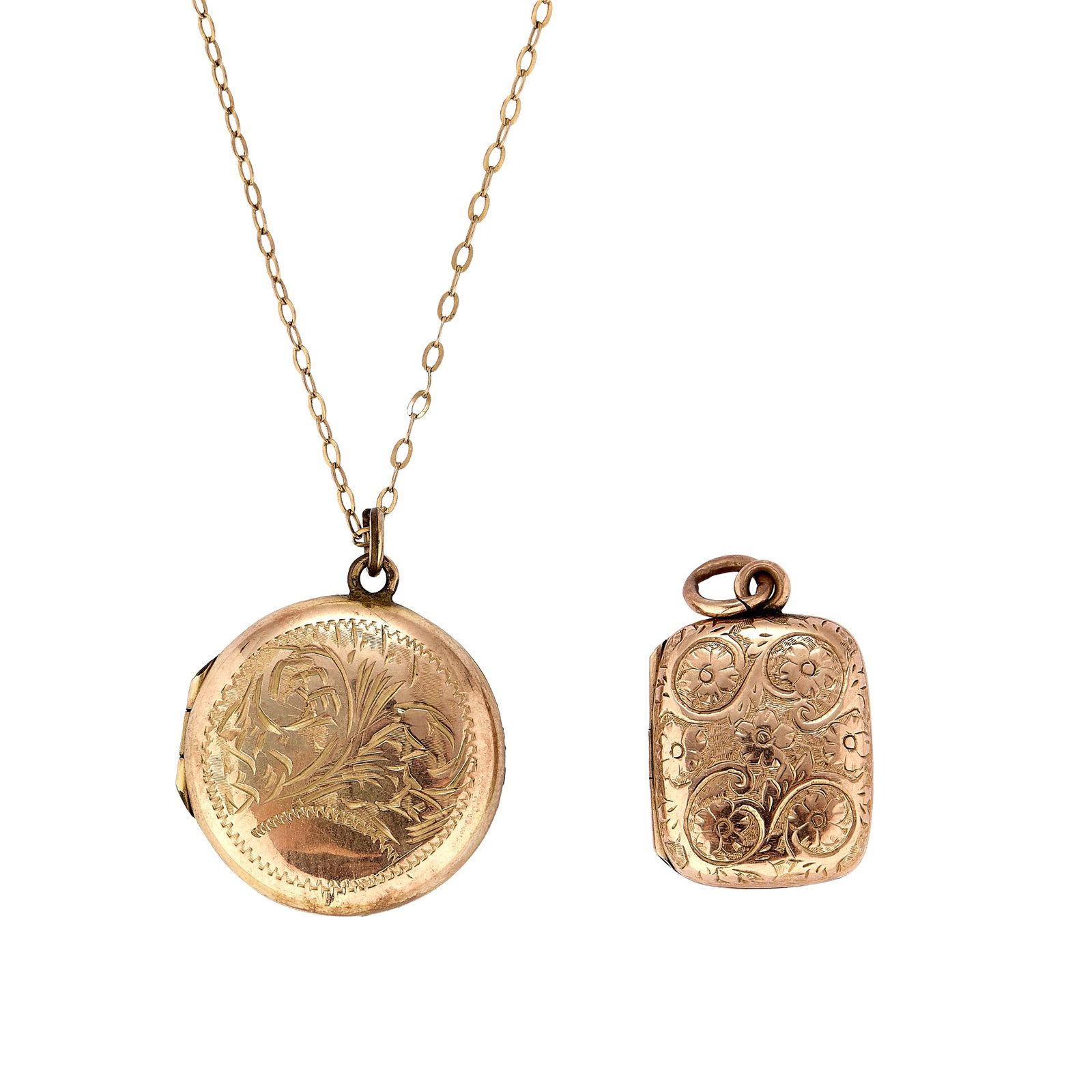 A 'back and front' locket pendant on chain and a 9ct gold locket, (1 of 1)