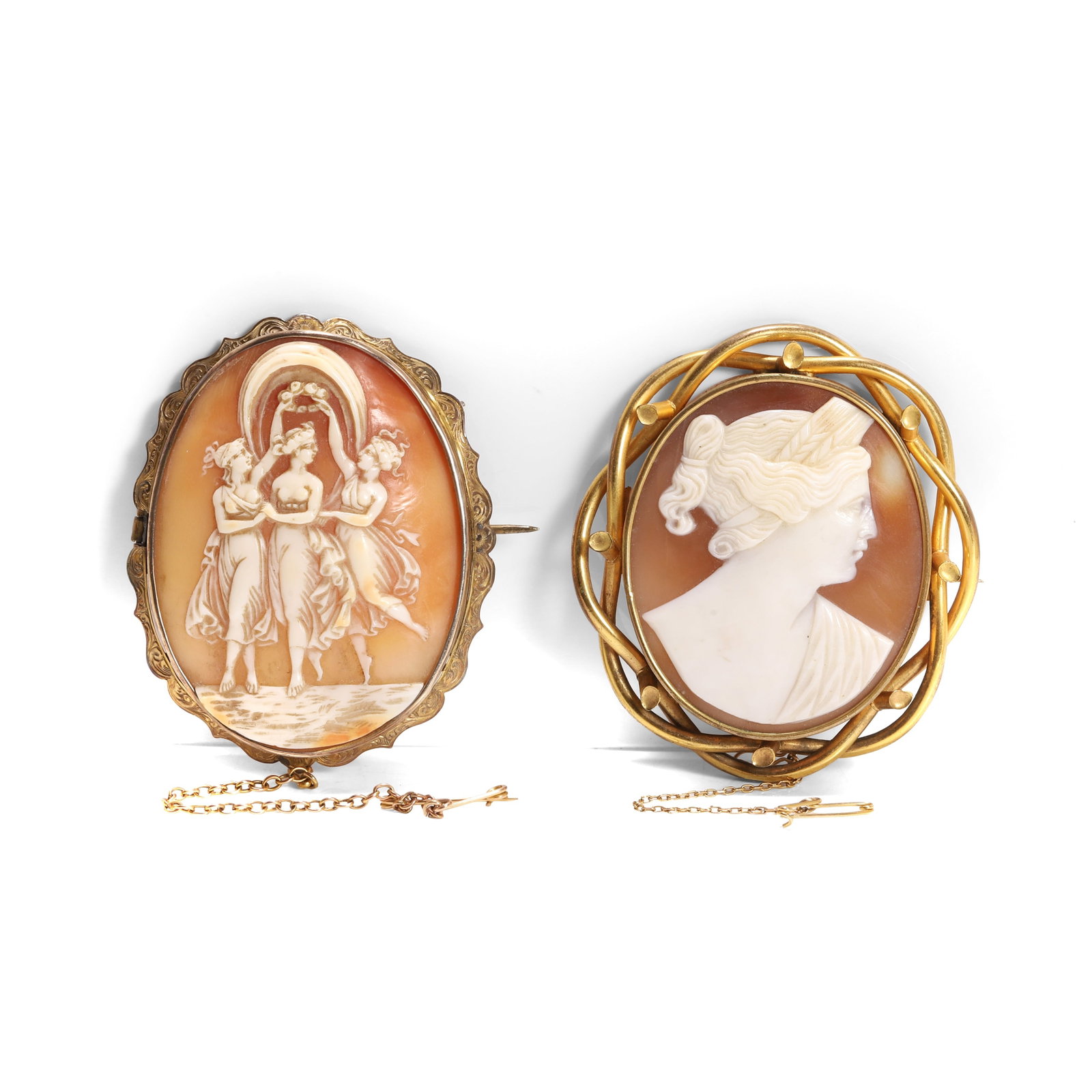 Two late 19th century shell cameo brooches, (1 of 2)