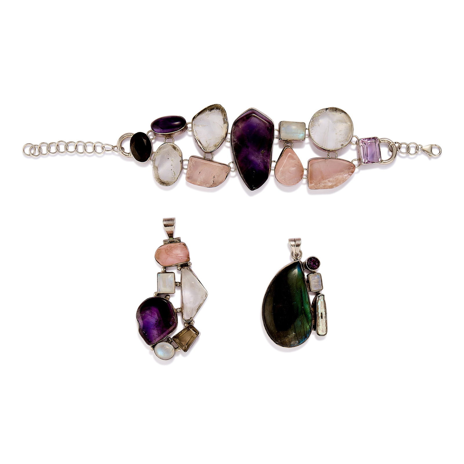 A gemstone set bracelet and two pendants, (1 of 1)