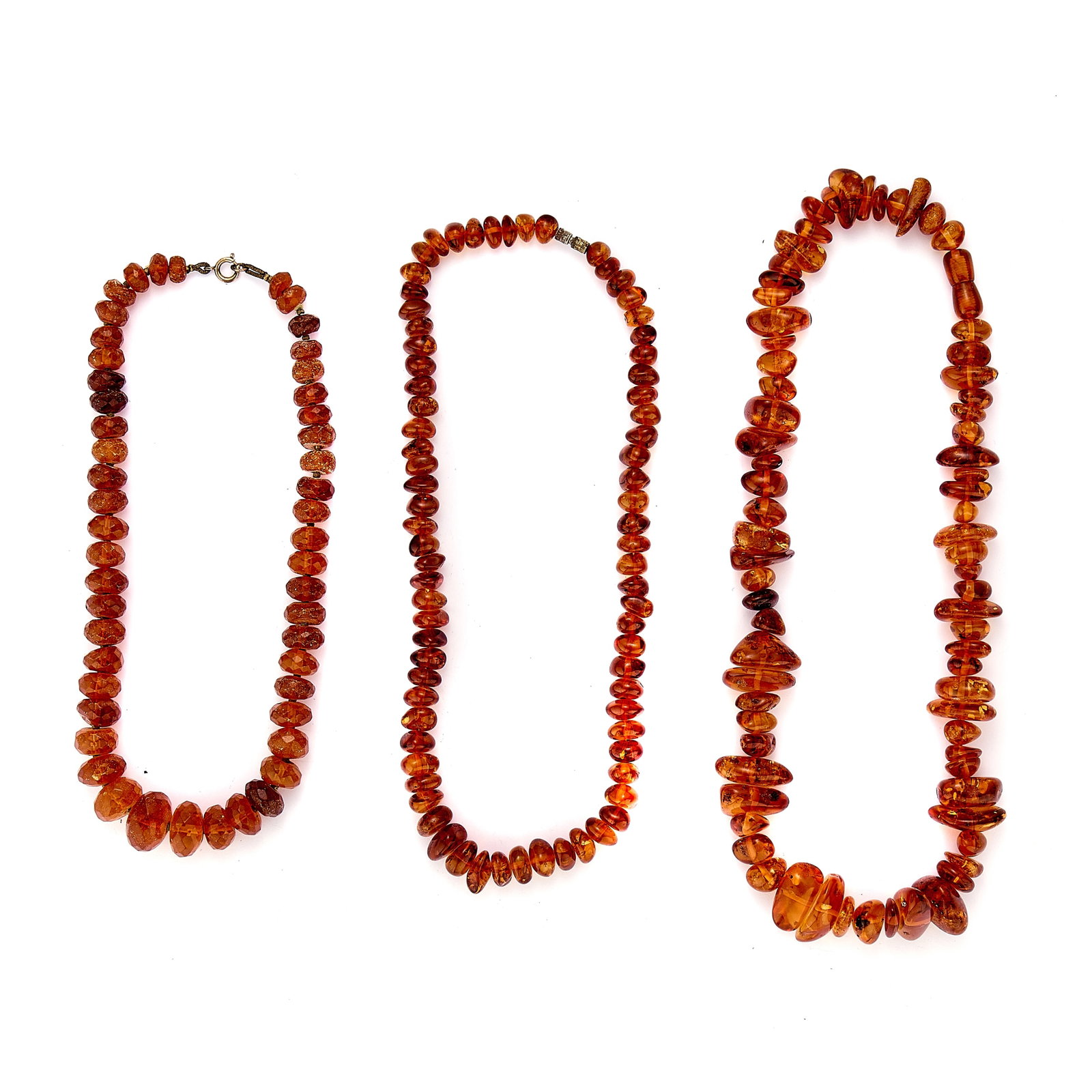 A group of three clarified amber bead necklaces, (1 of 1)
