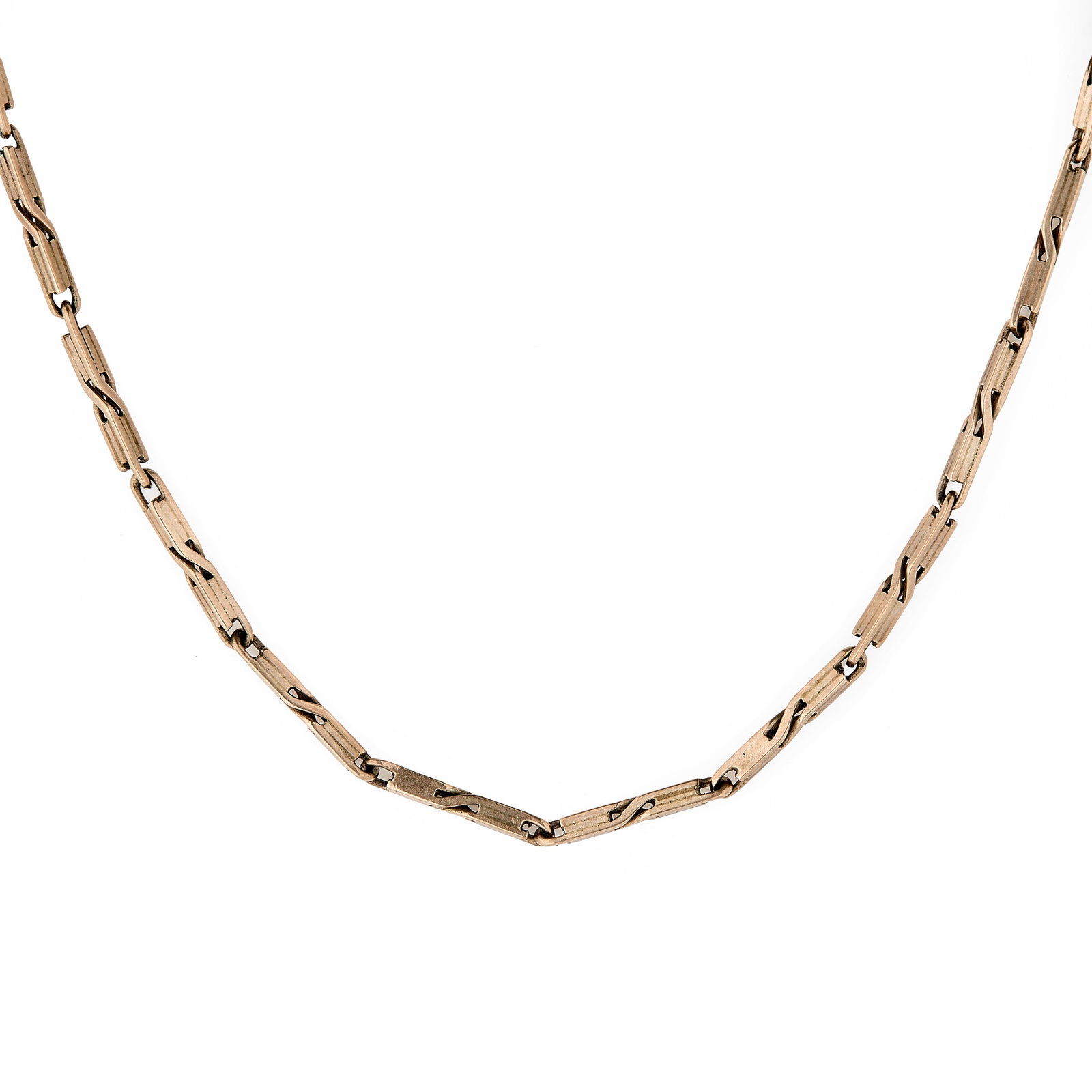 An Albert chain,: An Albert chain, with bar links and swivel catch to each end, one stamped 9c, tested as approximately 9ct gold (Length 33cm; 7g) Condition Report: Scratches and marks consistent with wear and age.