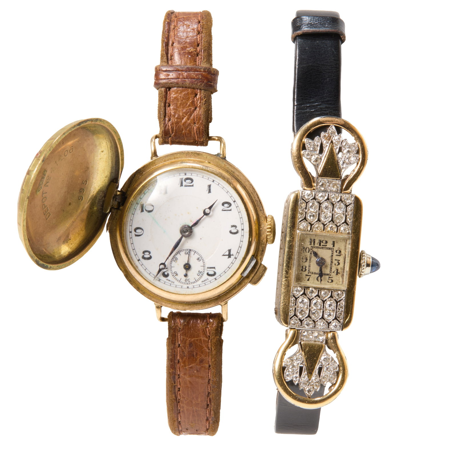 A 9ct gold Dunlop golf ball full hunter wristwatch and a ladies' cocktail watch, circa 1930s, (1 of 1)