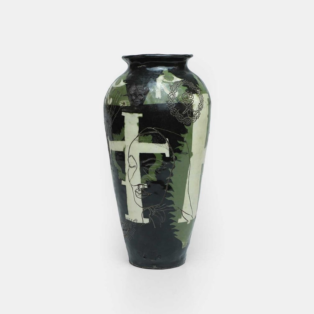 ▲ Sir Grayson Perry RA (British, b.1960) 'Il Douche', circa 1987: ▲ Sir Grayson Perry RA (British, b.1960) 'Il Douche', circa 1987 glazed earthenware pot (16cm wide, 16cm deep, 32cm high) Provenance: Purchased from Grayson's show at Birch & Conran Fine Art, Se