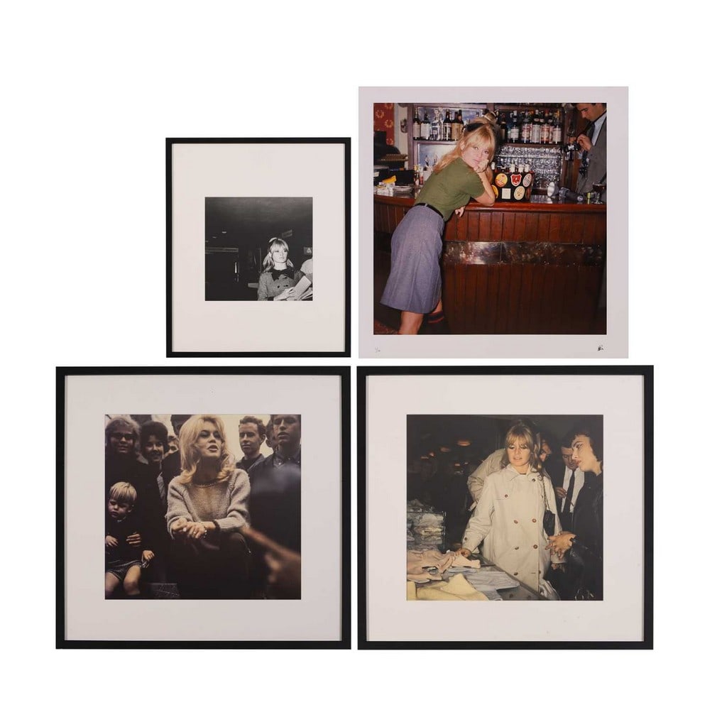 Ray Bellisario (British, 1936-2018) A group of four photographs of Brigitte Bardot: Ray Bellisario (British, 1936-2018) A group of four photographs of Brigitte Bardot including one colour print of the actress photographed in the London pub 'The Coach and Horses' on Bruton Street in M