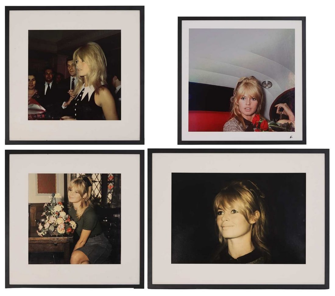 Ray Bellisario (British, 1936-2018) A group of four photographs of Brigitte Bardot: Ray Bellisario (British, 1936-2018) A group of four photographs of Brigitte Bardot including one colour print of the actress photographed in the back of a limousine during the promotion of her film 'S