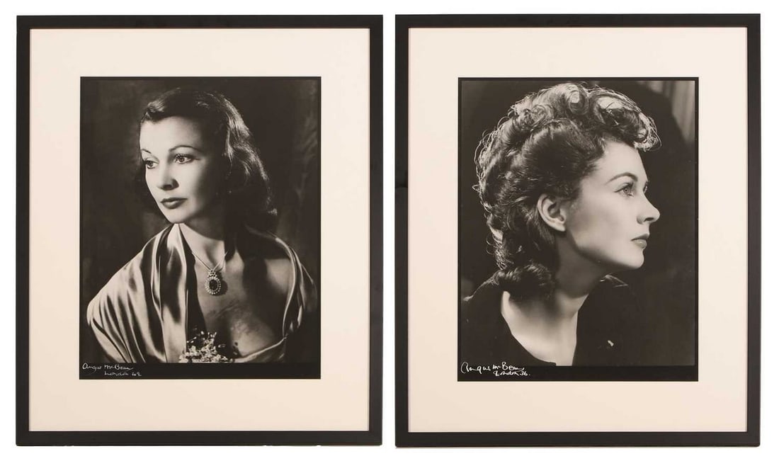 Angus McBean (British, 1904-1990) Two studio photography portraits of Vivien Leigh, 1936 and 1949: Angus McBean (British, 1904-1990) Two studio photography portraits of Vivien Leigh, 1936 and 1949 gelatin silver prints, both printed later, each signed and inscribed 'Angus McBean/London', one dated 
