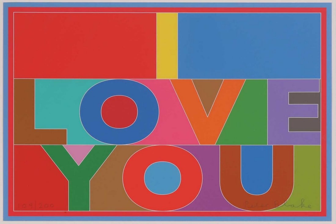 ▲ Sir Peter Blake RA (British, b.1932) 'I Love You', 2013: ▲ Sir Peter Blake RA (British, b.1932) 'I Love You', 2013 giclée print in colours, signed 'Peter Blake' in pencil l.r., numbered 109/200, published for the Art Car Boot Fair at the Truman B