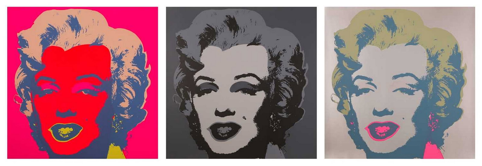 Sunday B. Morning, after Andy Warhol 'Marilyn Monroe', 11.22, 11.24 and 11.26: Sunday B. Morning, after Andy Warhol 'Marilyn Monroe', 11.22, 11.24 and 11.26 three screenprints in colours on board from an open edition, each stamped 'published by Sunday B. Morning' and 'fill in yo