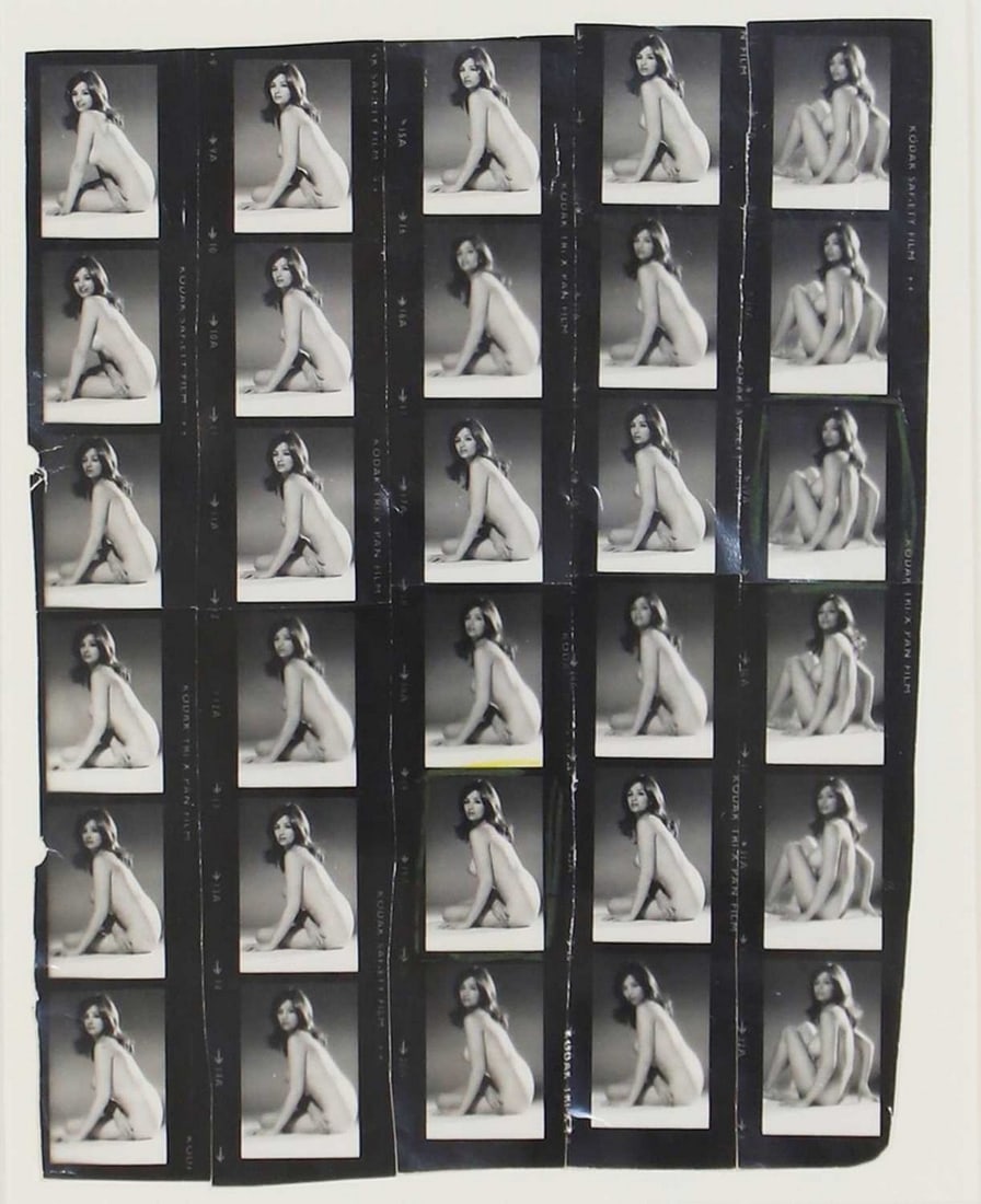 ▲ David Bailey (British, b.1938) An original Christine Keeler contact sheet, 1969: ▲ David Bailey (British, b.1938) An original Christine Keeler contact sheet, 1969 gelatin silver print, with 'Collection of Christine Keeler' stamp to the reverse of the frame; with a catalogue 
