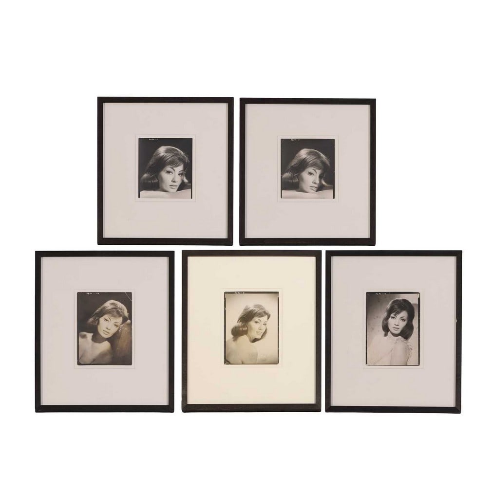 Edgar Brind (British, 20th century) A group five Christine Keeler portrait photographs, 1960: Edgar Brind (British, 20th century) A group five Christine Keeler portrait photographs, 1960 gelatin silver prints, four stamped 'PROOF COPY TO BE RETURNED', one partially stamped, all with 'Collectio