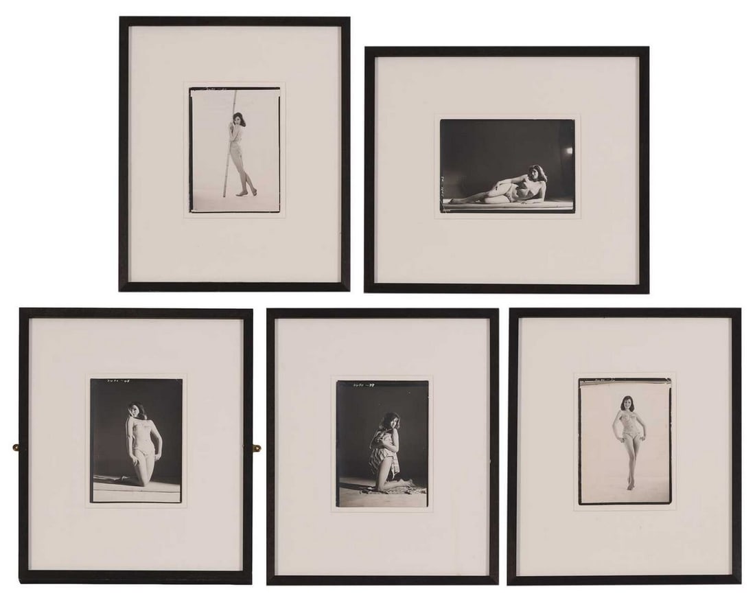 Edgar Brind (British, 20th century) A group of five photographs of Christine Keeler modelling: Edgar Brind (British, 20th century) A group of five photographs of Christine Keeler modelling swimwear, 1960 gelatin silver prints, probably all taken on the same shoot, each with 'Collection of Chris