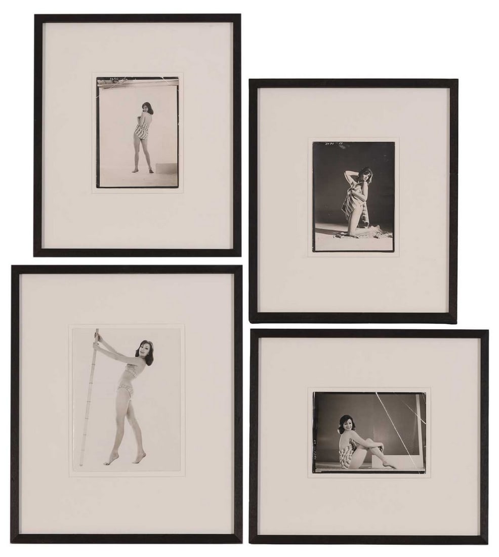 Edgar Brind (British, 20th century) A group of four photographs of Christine Keeler modelling: Edgar Brind (British, 20th century) A group of four photographs of Christine Keeler modelling swimwear, 1960 gelatin silver prints, probably all taken on the same shoot, each with a 'Collection of Chr
