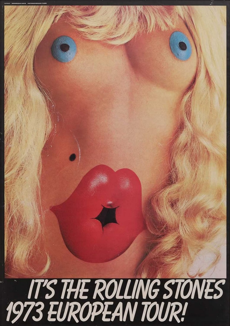 It's the Rolling Stones 1973 European Tour!' a concert poster designed by John Pasche: It's the Rolling Stones 1973 European Tour!' a concert poster designed by John Pasche offset lithograph in colours (83 x 58cm; framed 87 x 62cm) Condition Report: Rippling and light creasing. Scratche