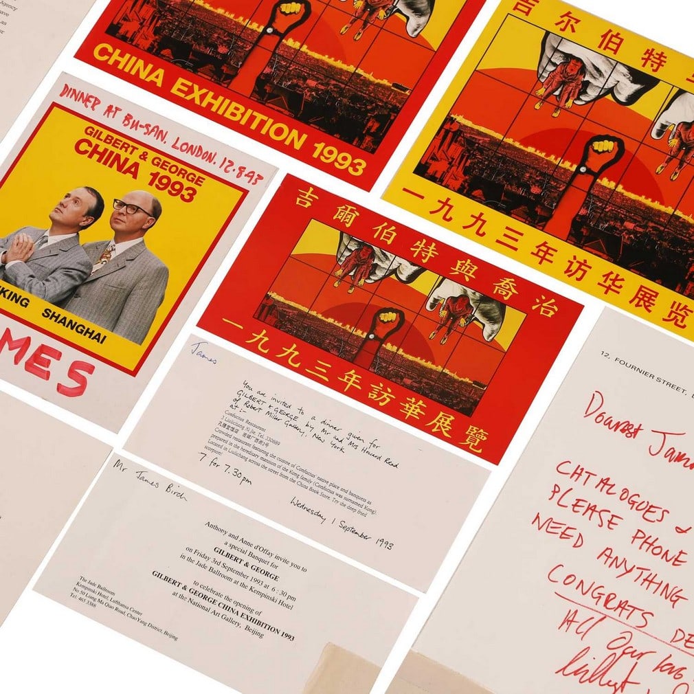 Gilbert & George (British, b.1943 and 1942) A collection of correspondence and ephemera relating to: Gilbert & George (British, b.1943 and 1942) A collection of correspondence and ephemera relating to the Gilbert & George China Exhibition, 1993 held at the National Art Gallery in Beijing and the Shan