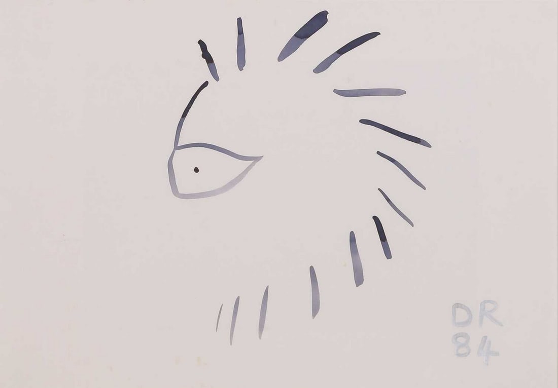 ▲ David Robilliard (British, 1952-1988) 'Fuzzy Head': ▲ David Robilliard (British, 1952-1988) 'Fuzzy Head' signed with initials and dated '84' l.r., ink (42 x 58.5cm; framed 48 x 63cm) Footnote: 'I gave David Robilliard his first proper show in 198