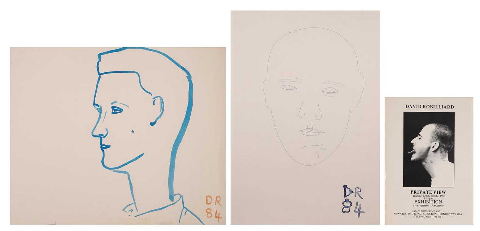 David Robilliard (British, 1952-1988) Two drawings of faces (1 of 4)