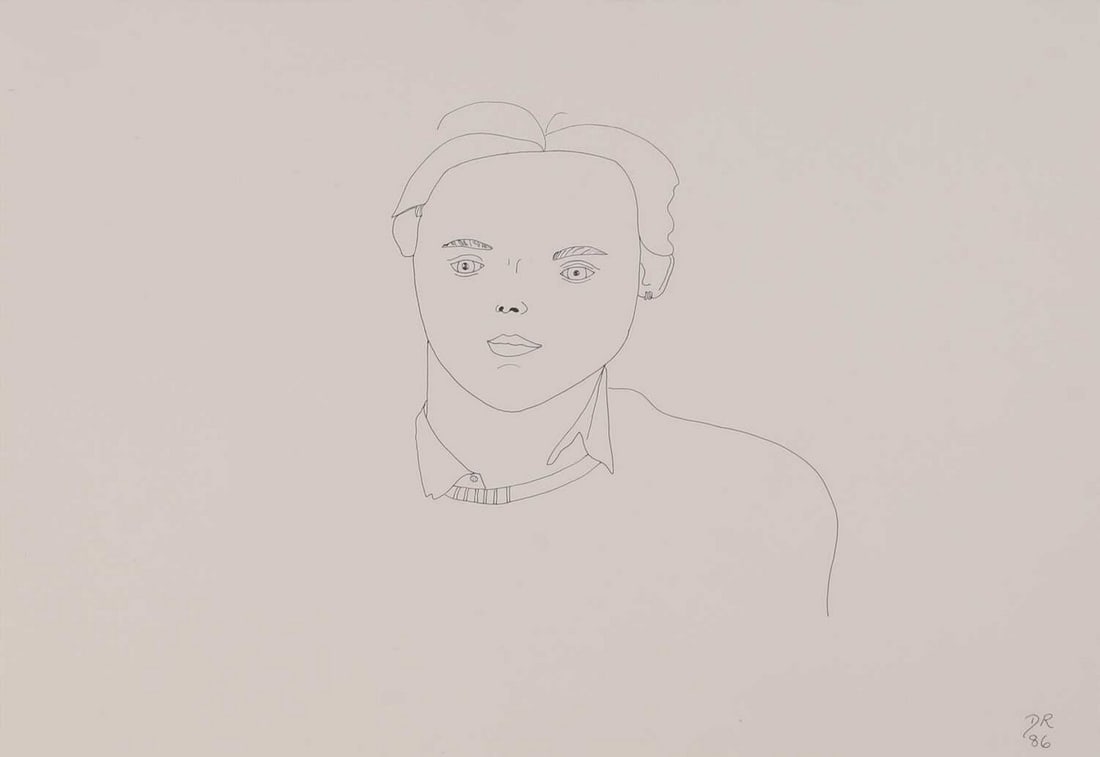 ▲ David Robilliard (British, 1952-1988) A portrait of a man: ▲ David Robilliard (British, 1952-1988) A portrait of a man signed with initials and dated '86' l.r., pen and ink (42 x 59.5cm; framed 61.5 x 87cm) Provenance: Purchased directly from the artist