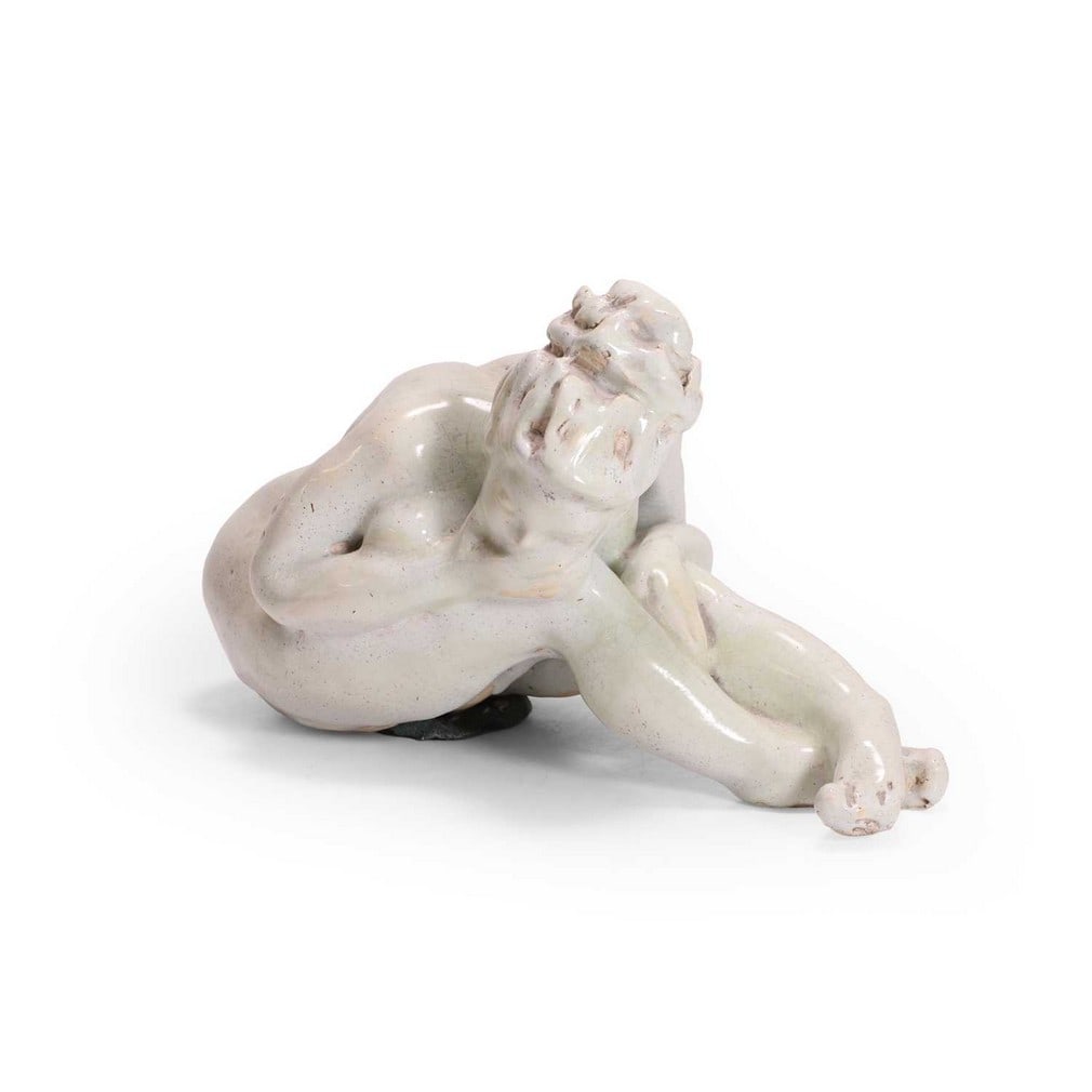 ▲ Natalie Bevan (British, 1909-2007) Seated nude, circa 1966: ▲ Natalie Bevan (British, 1909-2007) Seated nude, circa 1966 glazed ceramic (25cm wide, 16cm deep, 15cm high) Condition Report: Dust and dirt to crevices. Crazing and a little yellowing to the p