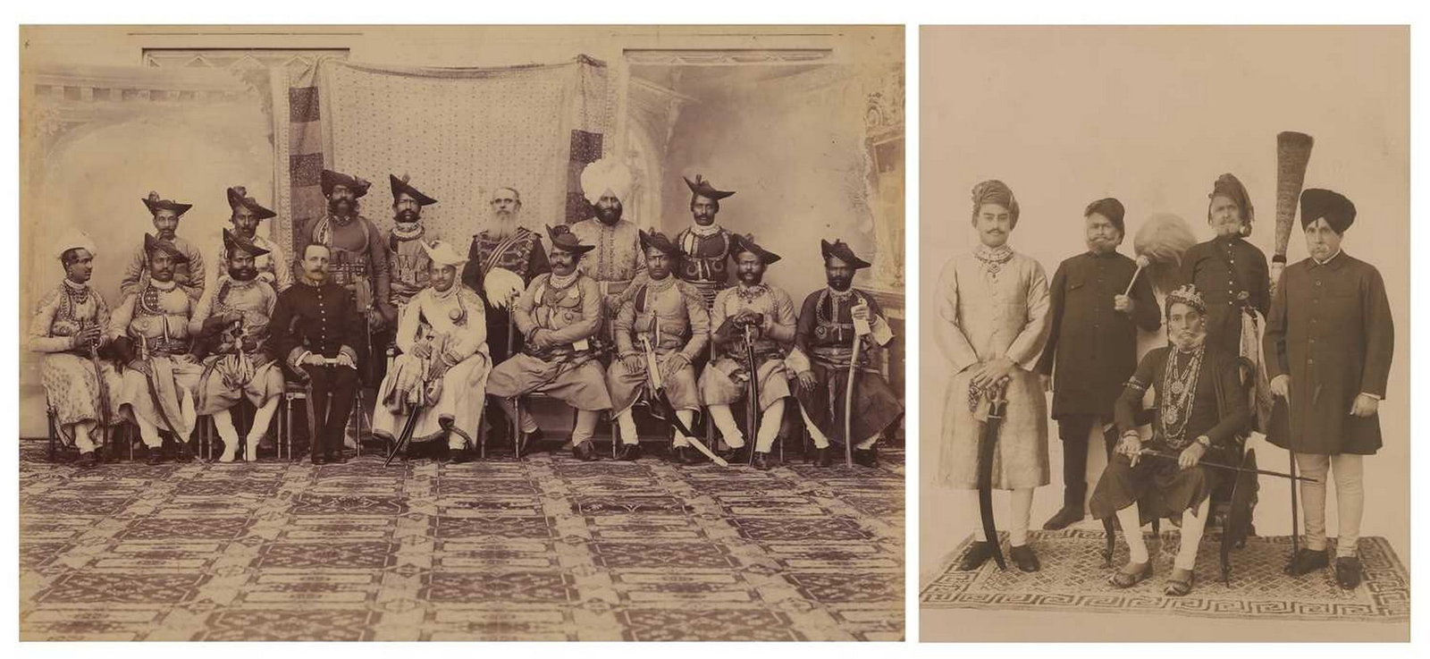 Two early photographs of the Maharajah of Rewa and the Maharajah of Gwalior circa 1900: Two early photographs of the Maharajah of Rewa and the Maharajah of Gwalior circa 1900 together with four further photographs of the Sultan of Morocco, Moulay Youssef, circa 1927, Hindu ladies and dat