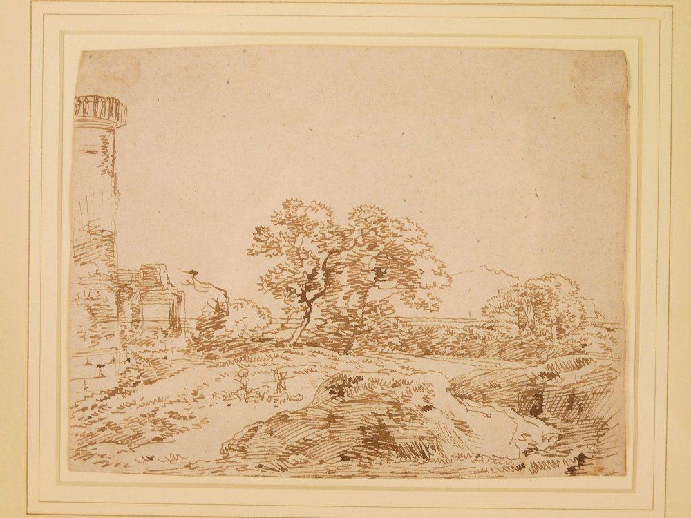 Ferdinand Kobell (German 1740-1799), A ROCKY LANDSCAPE: Ferdinand Kobell (German 1740-1799), A ROCKY LANDSCAPE WITH CASTLE RUINS Pen and brown ink 15.5 x 20cm; and another by the same hand, A LANDSC